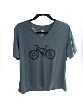 Blue V Neck Tee with Bicycle